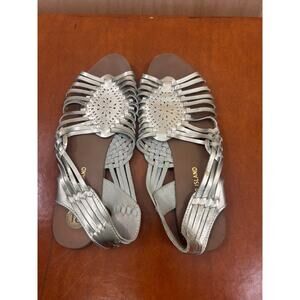 River Island Silver Woven Leather Sandals Women’s Flat Strappy Summer Shoes